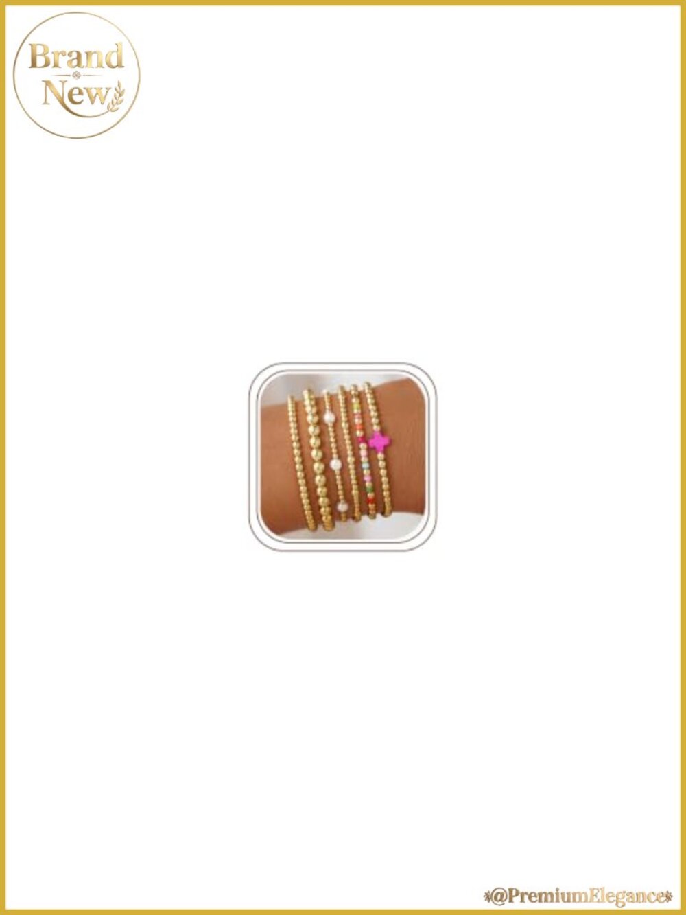 Beaded 14k Gold Plated Stretch Bracelet Stack Adjustable Boho